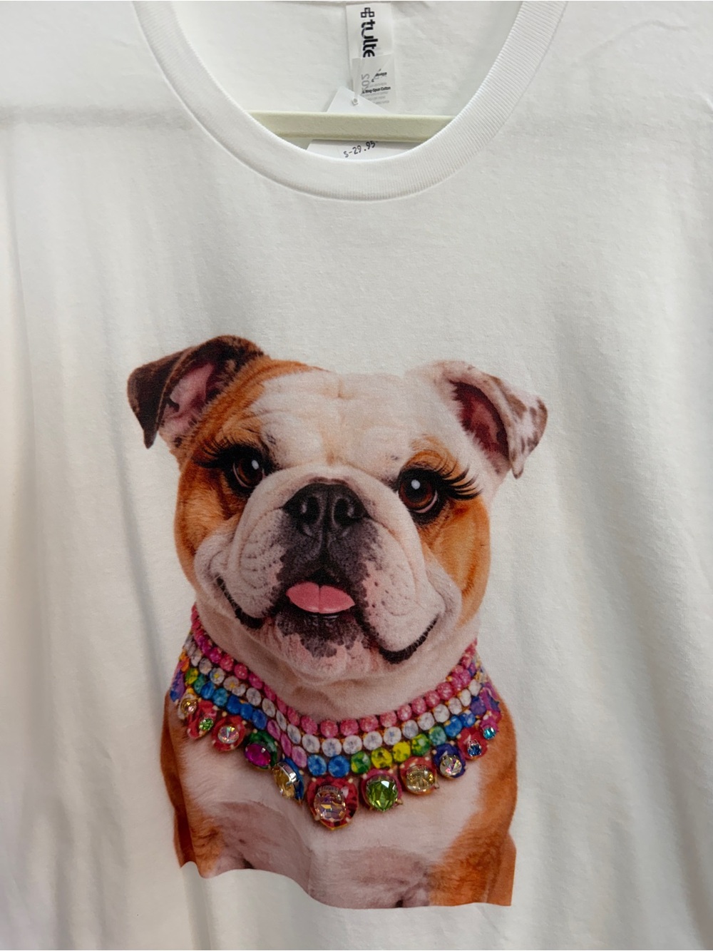 Tultex White T-Shirt with Colorful Bulldog Jewel Graphic